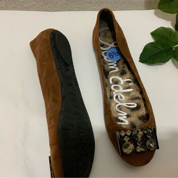 Sam Edelman Women's Ballet Flat Size 6.5 Brown Leather Slip On Shoe Beaded - Picture 11 of 11